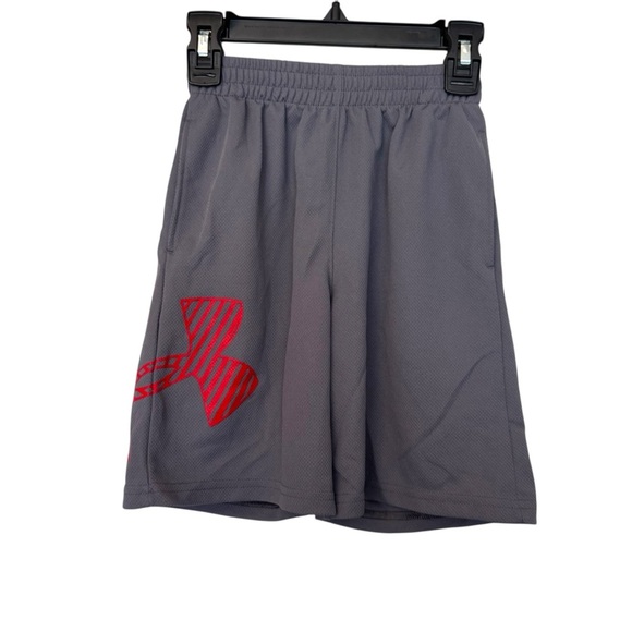 Under Armour Athletic Shorts Gray & Red Logo - Picture 1 of 3